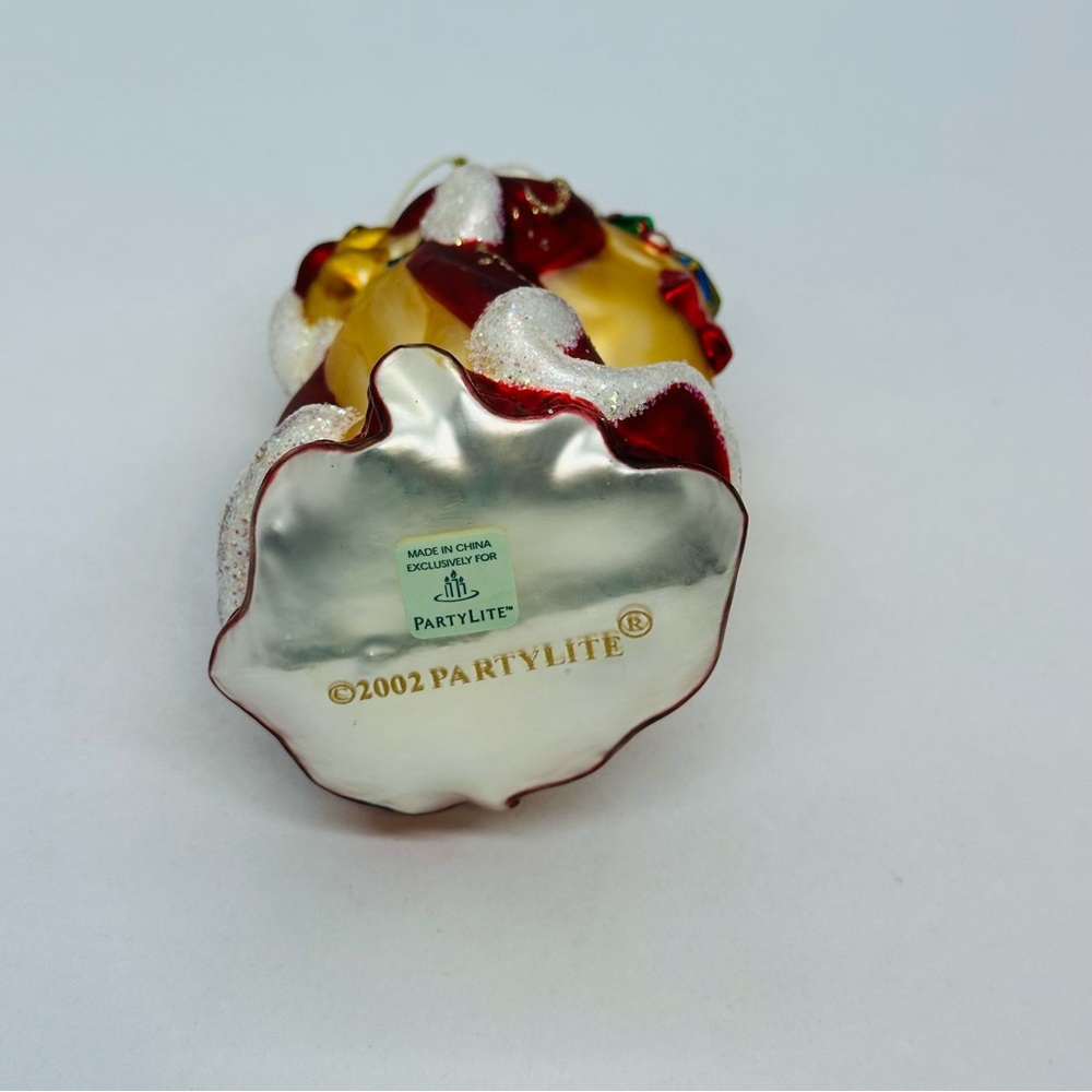 Vintage 2002 PartyLite Father Christmas Santa Claus Glass Ornament 6" Tall Bear - Picture 7 of 11